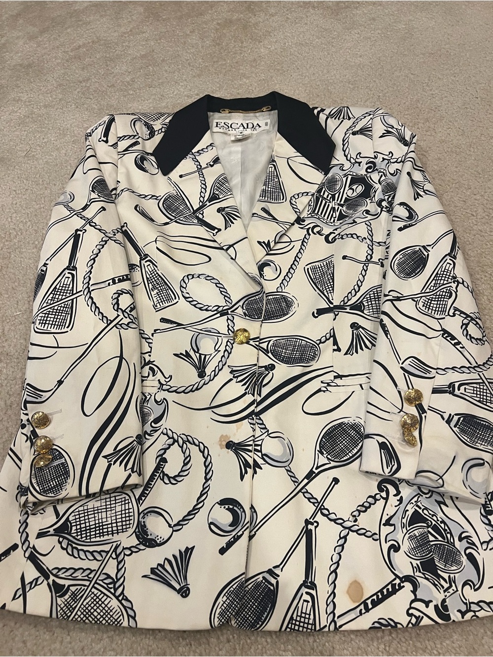 Escada Tennis Print Blazer in White and Black